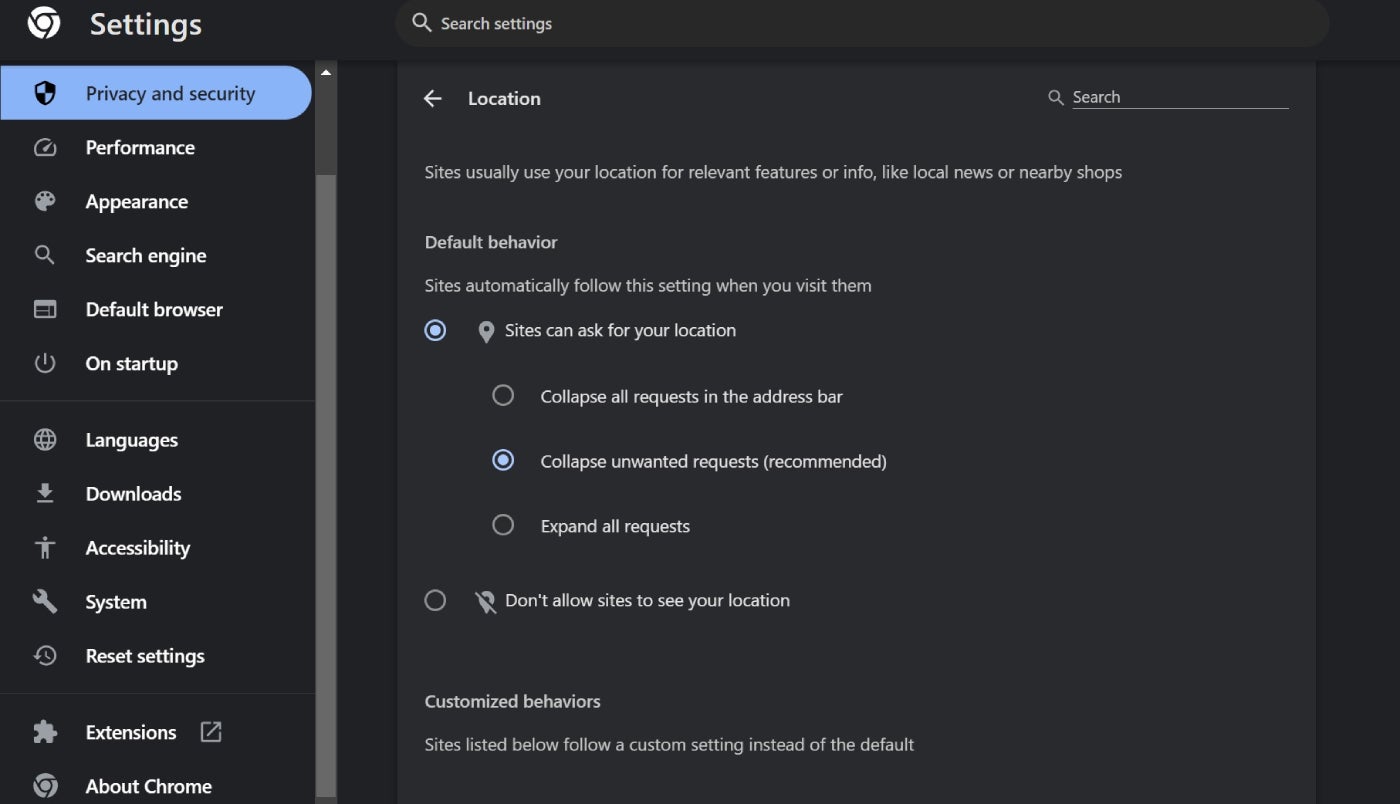 Adjusting the Chrome settings does not change your VPN location or IP address.