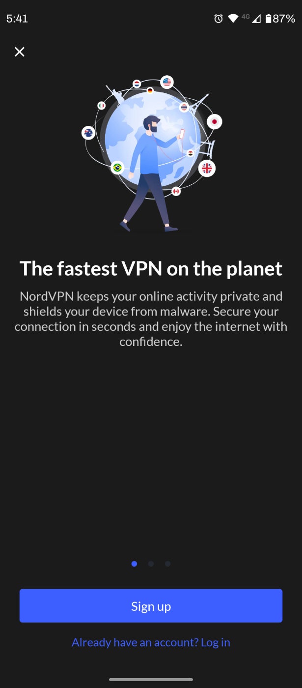 Screenshot sign-up page of NordVPN.