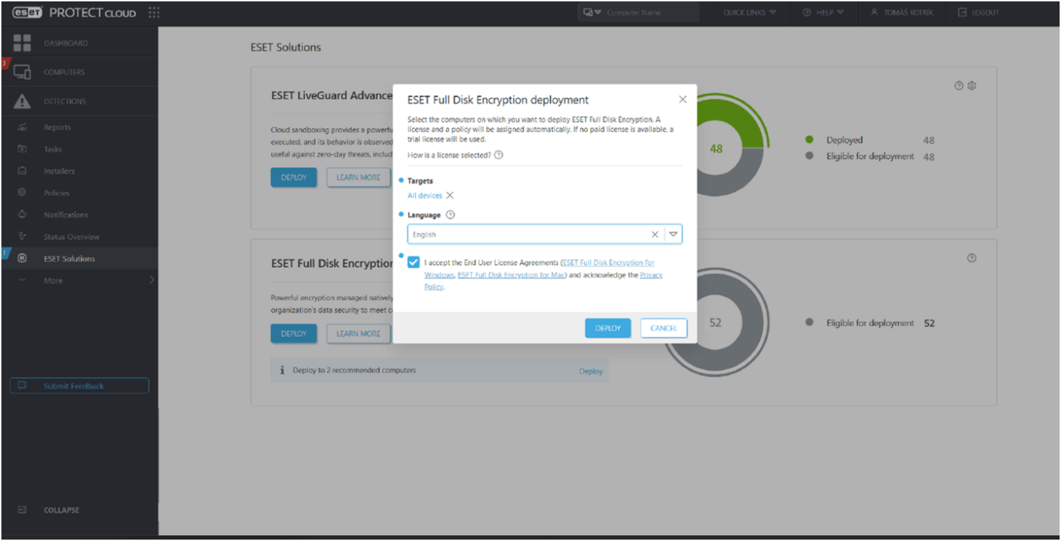 Full disk encryption deployment via ESET.