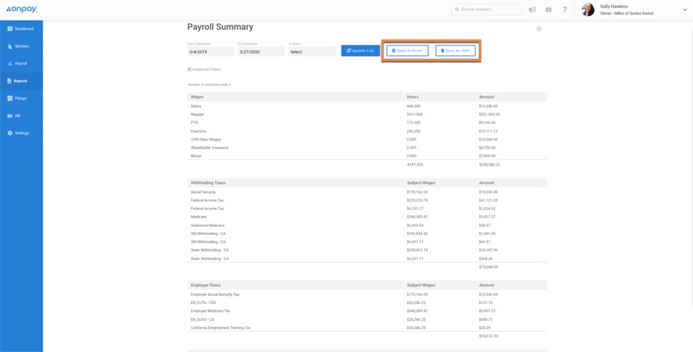 An example of a payroll report in OnPay.