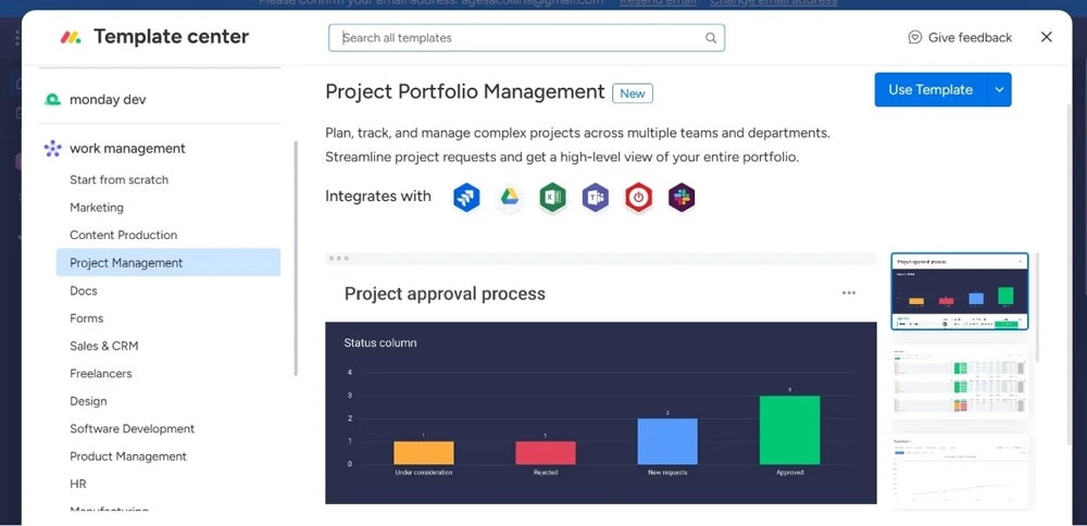 A project portfolio template in monday.com.