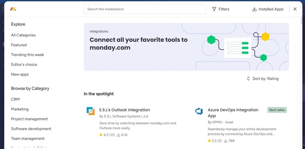 Integrations in monday.com.