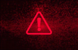 Red warning sign on red background with binary code.