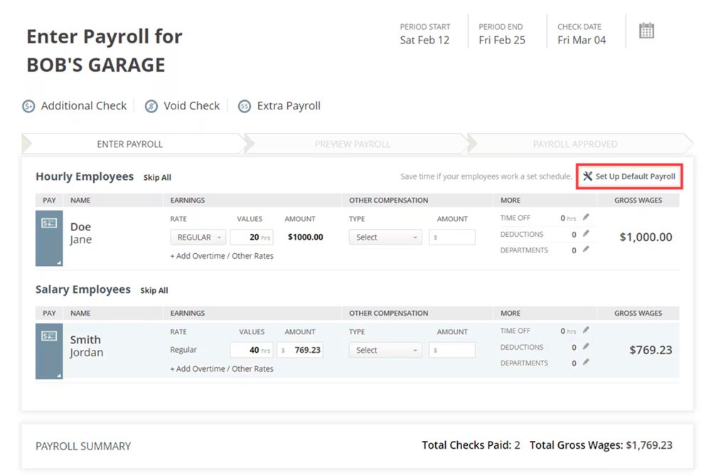 SurePayroll interface.