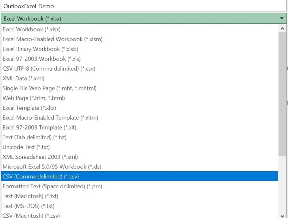 Choose the .csv option.