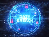Data Breach inscription on digital globe and abstract technology background.