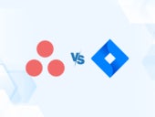 Versus graphic featuring the logos of Asana and Jira Software.