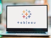 Laptop computer displaying logo of Tableau Software.