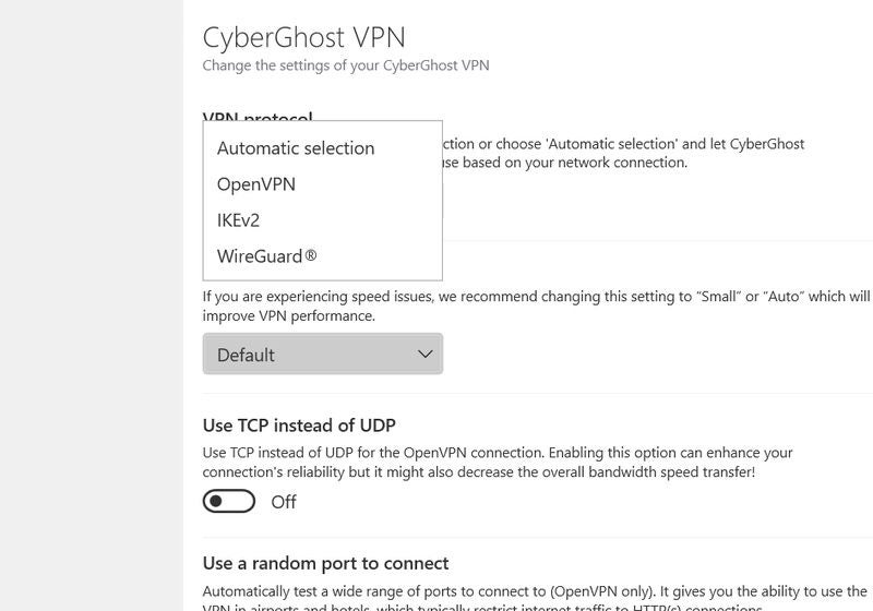 CyberGhost VPN's included security protocols.