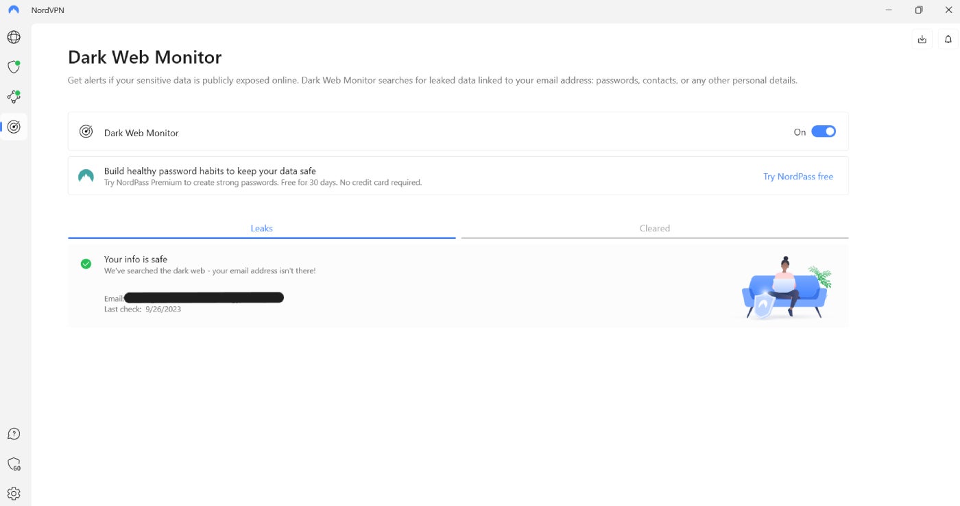 Dark web monitor on NordVPN.