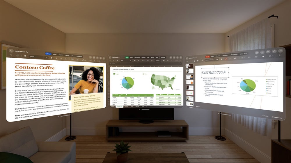 Virtual screens let you work in what Apple calls “life-size” windows with Apple Vision Pro.
