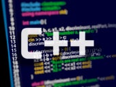 C++ code on dark background in code editor and word C++.