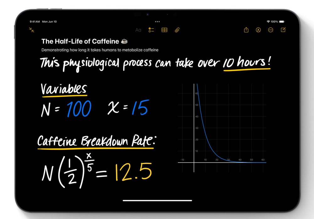 The new Math Notes feature in the calculator app lets you easily visualize and solve math equations using the Apple Pencil.