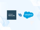 Versus graphic featuring the logos of Netsuite and Salesforce.