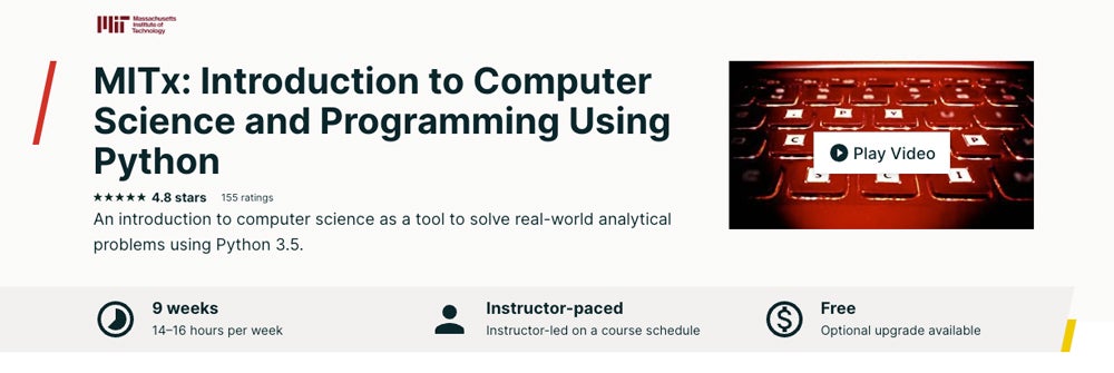 Introduction to Computer Science and Programming Using Python course screenshot.