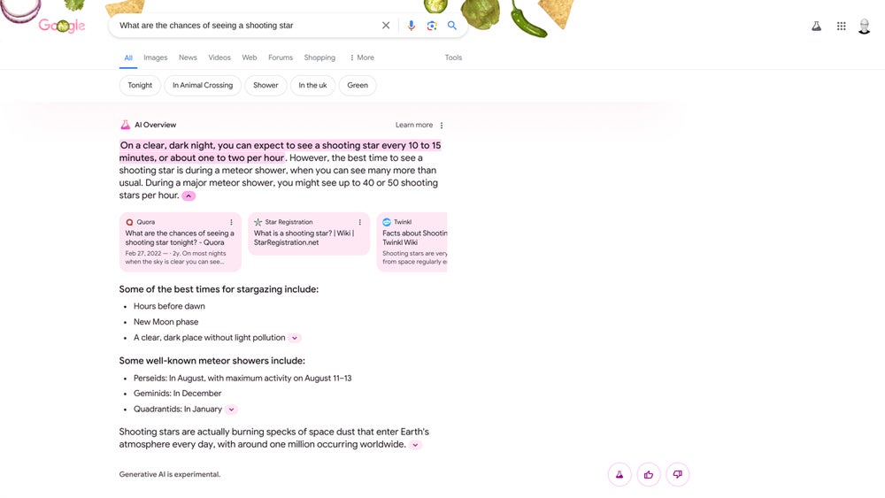 Screenshot of Google AI overviews.