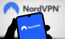 NordVPN logo is displayed on smartphone.