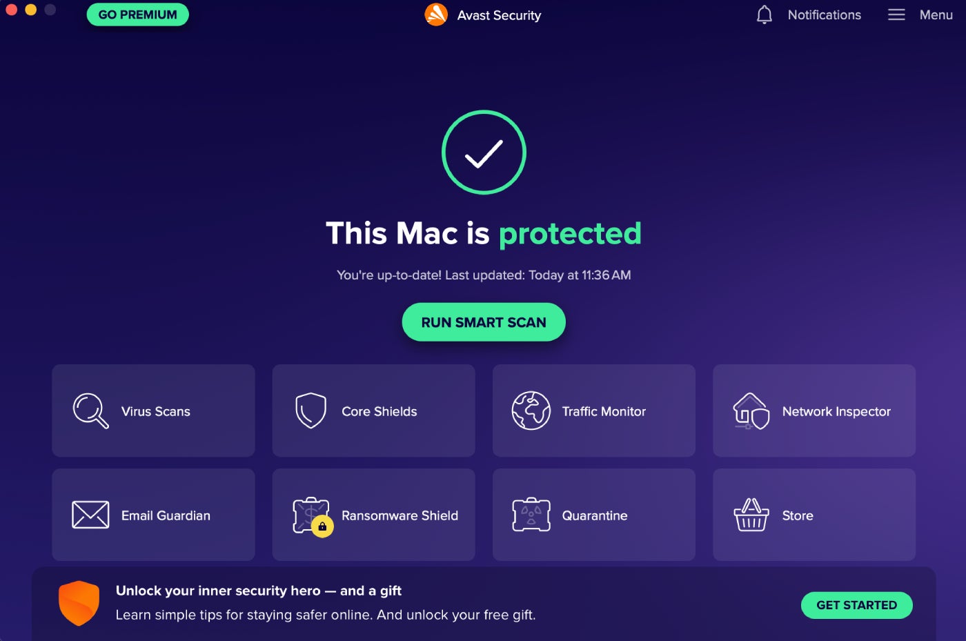 The Avast Mac desktop app interface.