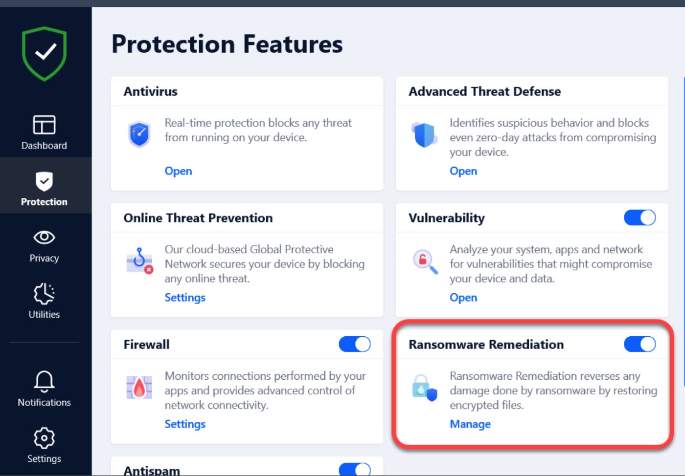 Bitdefender’s total security features.