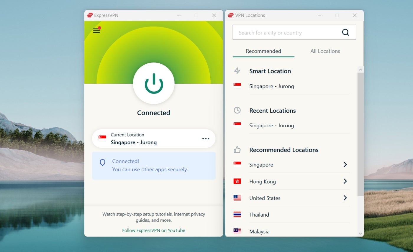 ExpressVPN’s main desktop dashboard.