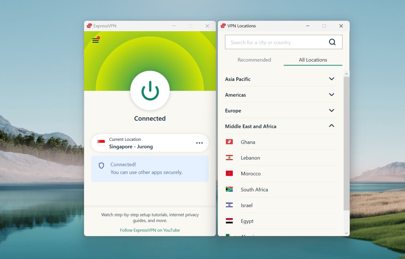 ExpressVPN’s main desktop dashboard.