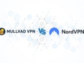 Mullvad VPN vs NordVPN logo.