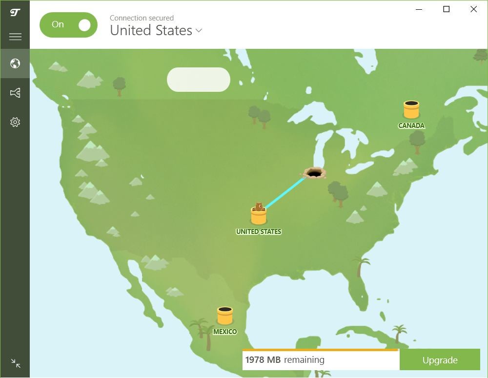 The TunnelBear adorable interface, which lets users know how much secure browsing remains as part of their free plan.