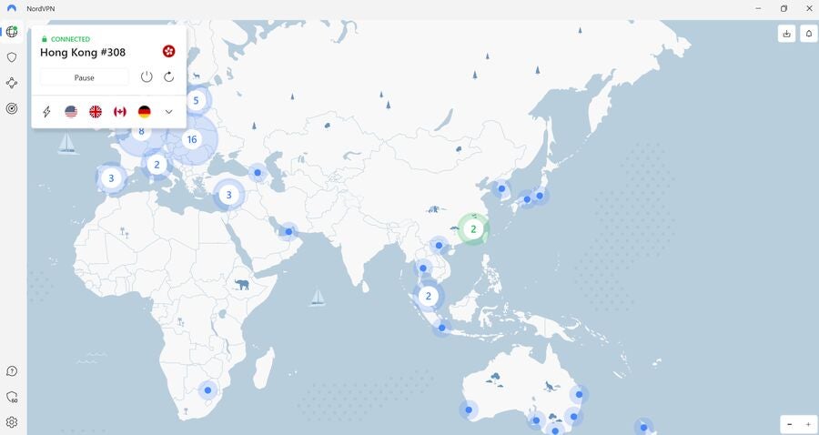 NordVPN’s main desktop application interface.