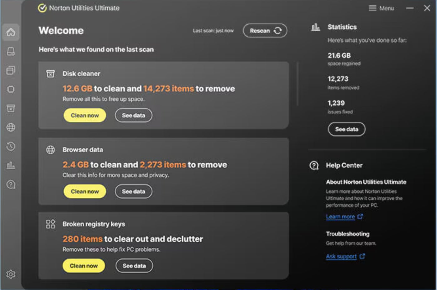 Norton Scan Dashboard.