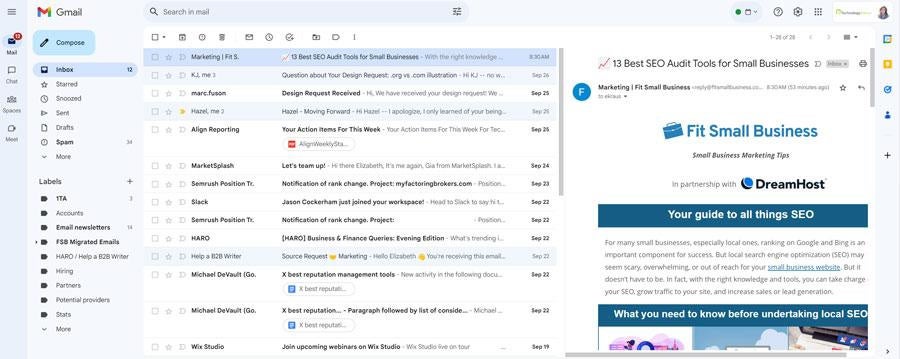 Interface of Google Workspace's Gmail email.