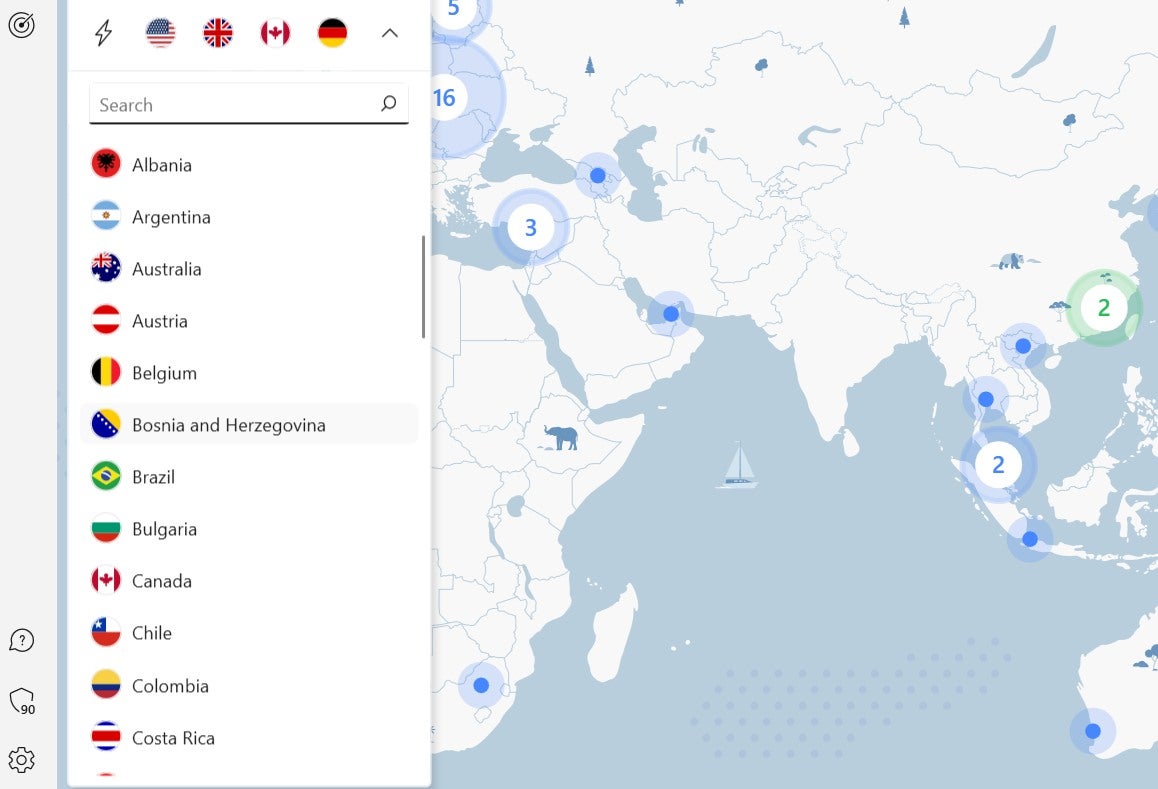 Available servers on NordVPN's desktop app.