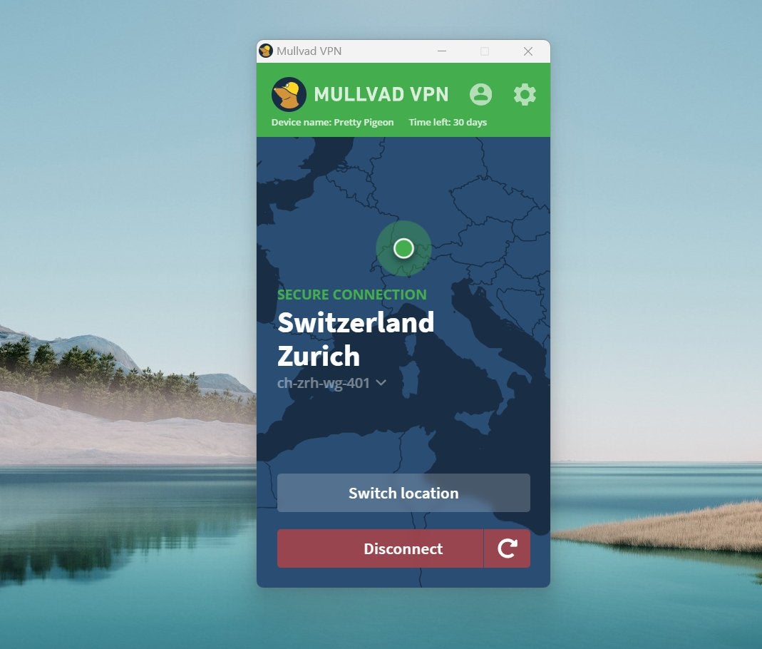 Mullvad VPN’s Windows desktop client.