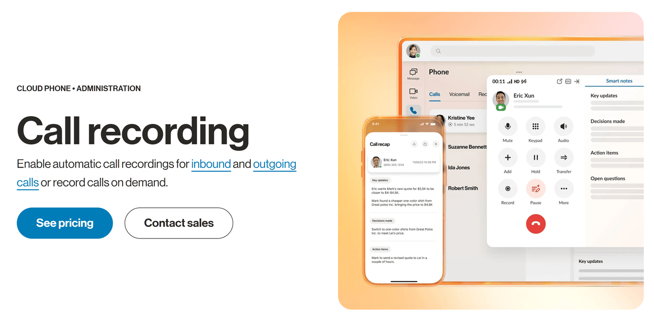 RingCentral offers automated and on-demand call recording for inbound and outgoing calls. 