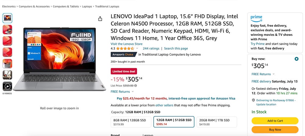 Lenovo IdeaPad on Amazon.