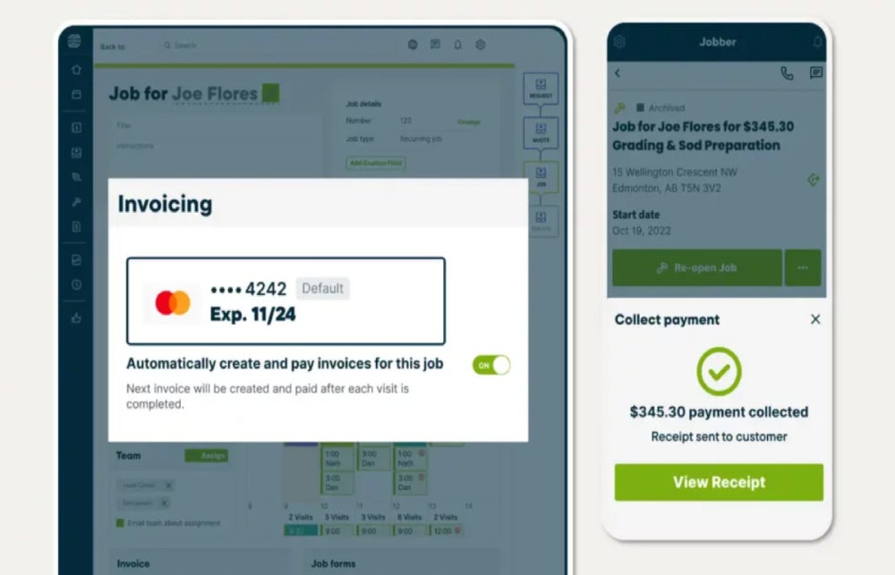 Jobber’s sample credit card invoice on desktop and mobile.