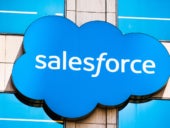 Close up of Salesforce logo displayed on one of their towers in downtown San Francisco.