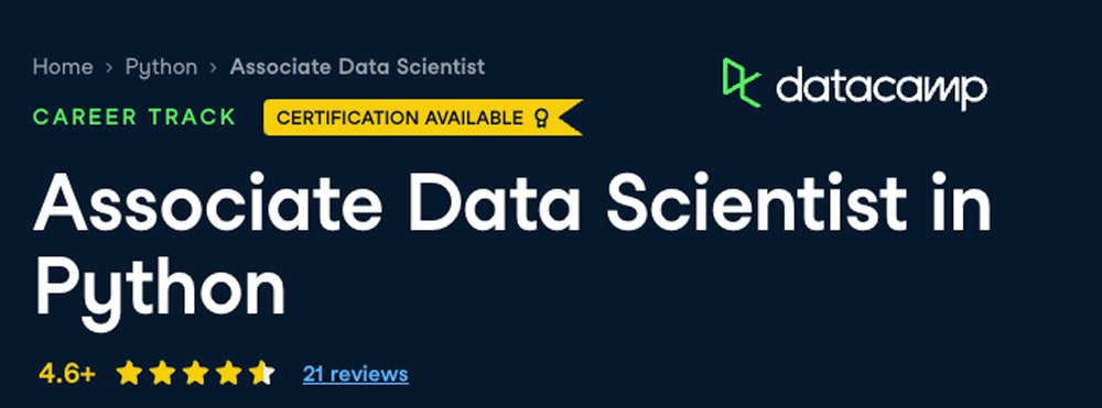 Associate Data Scientist in Python course screenshot.