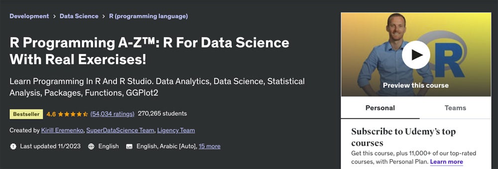 R Programming A-Z: R For Data Science With Real Exercises course screenshot.