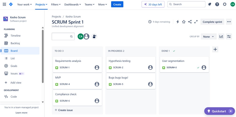 Screenshot of Jira Software interface.