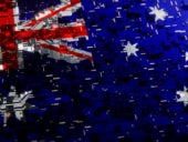 Technology background with national flag of Australia.