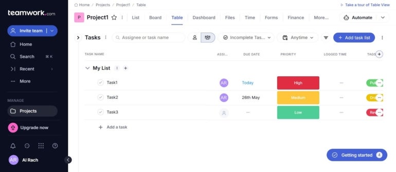 Teamwork interface.