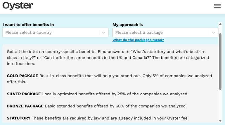 Oyster’s benefits advisor tool.