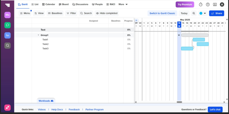 TeamGantt task view.