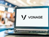 Licensed Save to Library Preview Crop Find Similar File #: 418678062 Laptop computer displaying logo of Vonage.