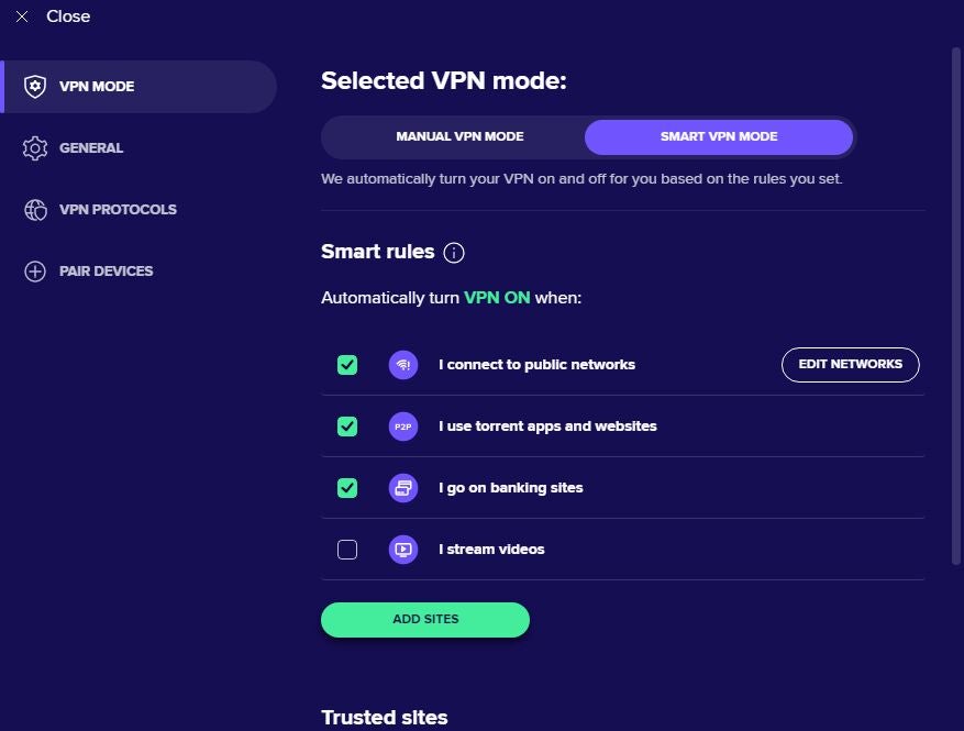 The VPN service that comes with Avast Premium Business Security. Image: Nicole Rennolds