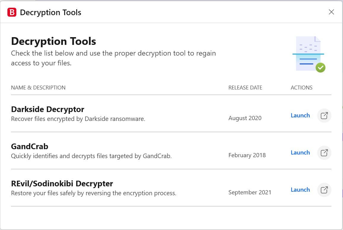 Bitdefender’s ransomware decryption utility. Image: Nicole Rennolds