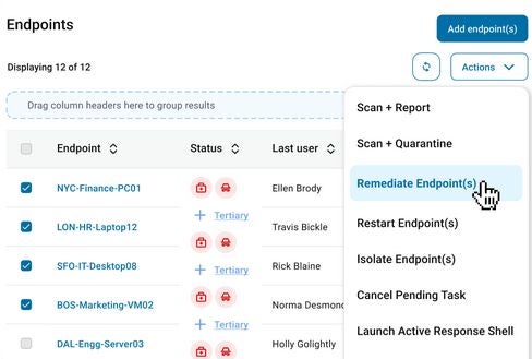 The automatic incident remediation options included with Malwarebytes Threatdown. Image: Malwarebytes