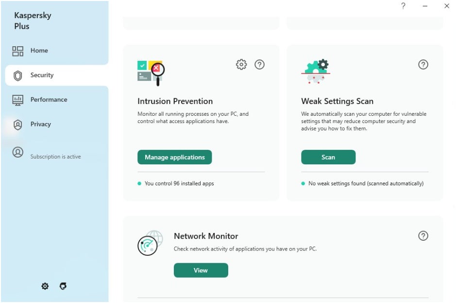 Kaspersky Plus’ desktop interface.