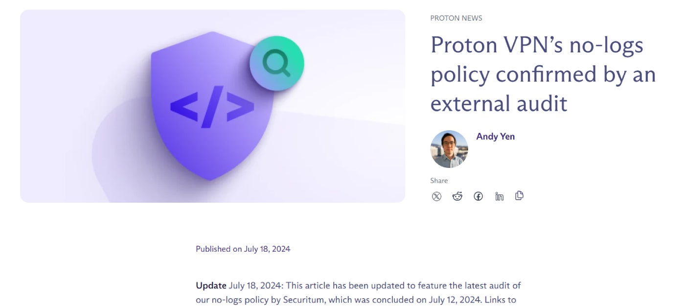 Proton VPN’s external audit press release.