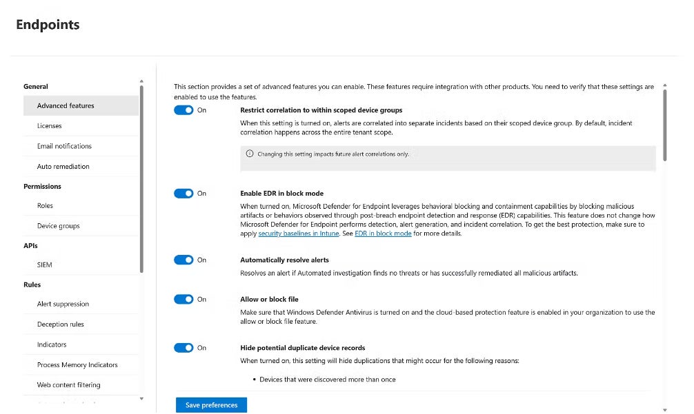 Setting fine-grained controls within MDE.